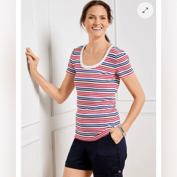 Talbots ribbed scoop neck red white and blue tee shirt - Picture 1 of 5
